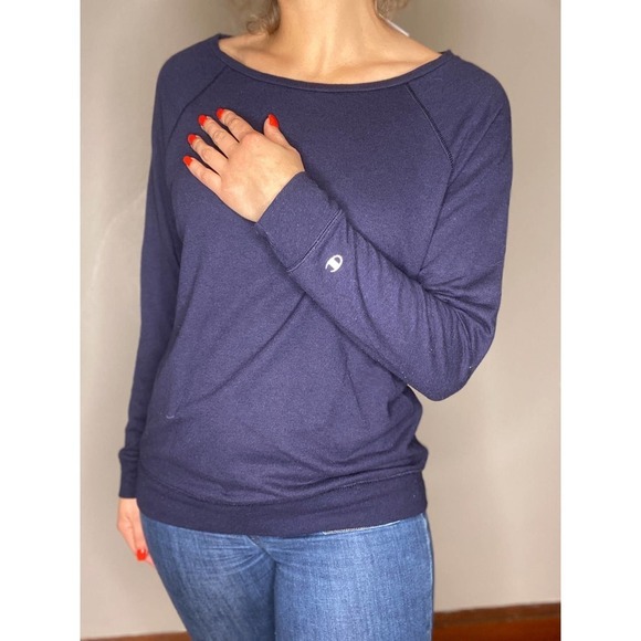 Unisex VINTAGE Champion Long Sleeved Tee Navy 1X - Picture 1 of 6